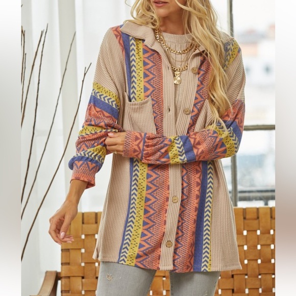 ShopEvelynne Multicolor Patterned Button Down Shirt - Picture 2 of 4